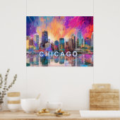 Chicago Skyline Abstrakt Art Poster (Küche)