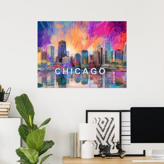 Chicago Skyline Abstrakt Art Poster (Heimbüro)
