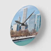 Chicago skyline across frozen Lake Michigan Runde Wanduhr (Winkel)