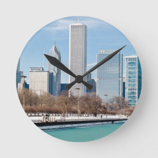 Chicago skyline across frozen Lake Michigan Runde Wanduhr