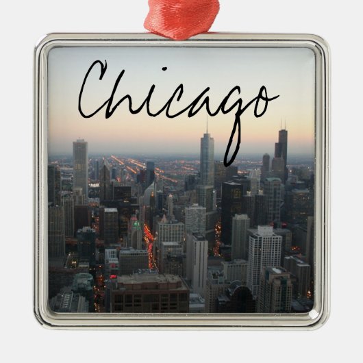 Chicago-Skyline am Sonnenuntergang Ornament Aus Metall (Vorne)
