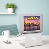 Chicago skyline and Lake Michigan in the evening Aufkleber (Laptop auf Schreibtisch)