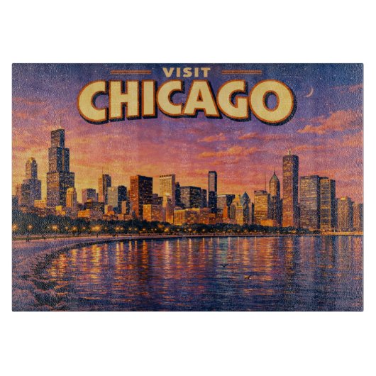 Chicago skyline and Lake Michigan in the evening Schneidebrett (Vorderseite)