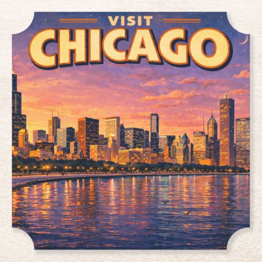 Chicago skyline and Lake Michigan in the evening Untersetzer (Vorderseite)