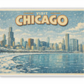 Chicago skyline and Lake Michigan in winter  Aufkleber (Vorderseite)