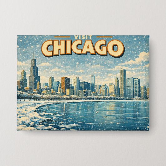Chicago skyline and Lake Michigan in winter  Button (Vorderseite)