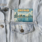 Chicago skyline and Lake Michigan in winter  Button (Insitu)