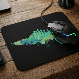 Chicago Skyline Aquarell Blau Grün Stadt Kunst Mousepad