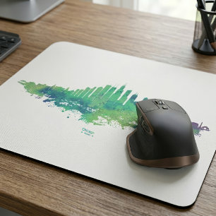 Chicago Skyline Aquarell Blau Grün Stadt Kunst Mousepad