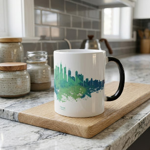 Chicago Skyline Aquarell Blau Grün Stadt Kunst Verwandlungstasse