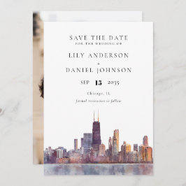 Chicago Skyline Aquarell-Foto-Hochzeit Save The Date