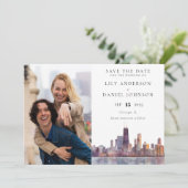 Chicago Skyline Aquarell-Foto-Hochzeit Save The Date (Stehend Vorderseite)