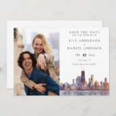 Chicago Skyline Aquarell-Foto-Hochzeit Save The Date (Vorne/Hinten)