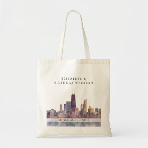 Chicago Skyline Aquarell Geburtstags-Wochenende Tragetasche