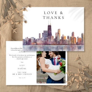 Chicago Skyline Aquarell Hochzeitsfoto Dankeskarte
