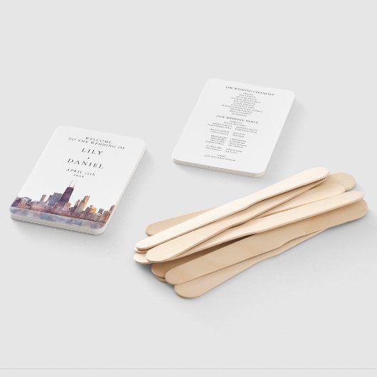 Chicago Skyline Aquarell Hochzeitsprogramm Fächer (Non-assembled)