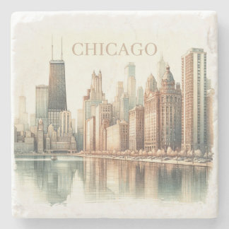 Chicago Skyline Aquarell-Landschaftsbild Benutzerd Steinuntersetzer
