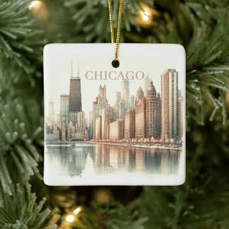 Chicago Skyline Aquarell-Landschaftsbild Individue Keramikornament