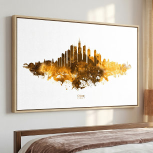 Chicago-Skyline Aquarell Orange Stadtlandschaft Ku Fotodruck