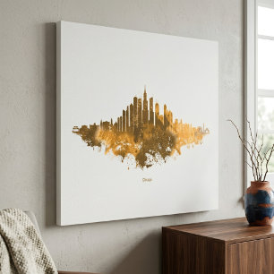 Chicago-Skyline Aquarell Orange Stadtlandschaft Ku Leinwanddruck