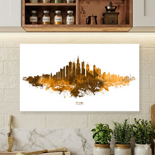 Chicago Skyline Aquarell Orange Stadtlandschaft Ku Poster