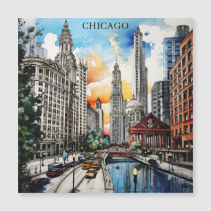 Chicago-Skyline Aquarell – Windy City Reise Magnetkarte