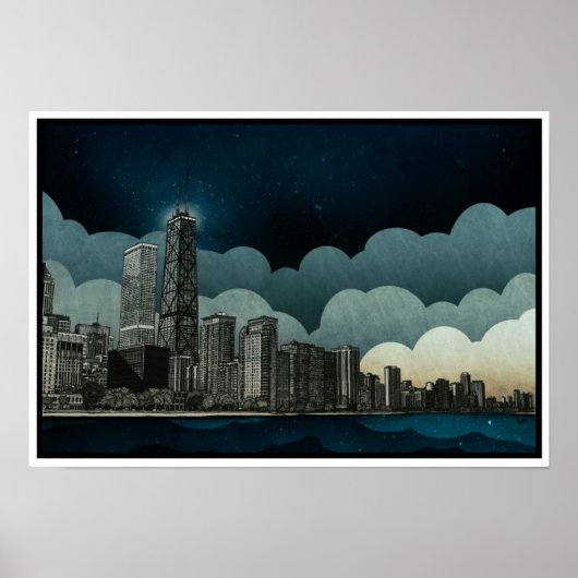 Chicago Skyline Architectural Zeichnend Poster (Vorne)