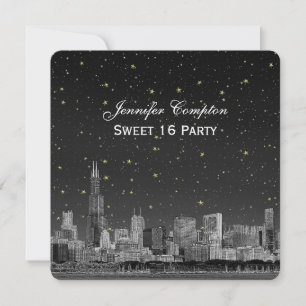Chicago Skyline Ätzung Grau Sternenklar SQ Sweet 1 Einladung