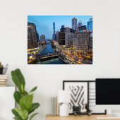 Chicago Skyline bei Dämmerung River View Poster Dr (Heimbüro)
