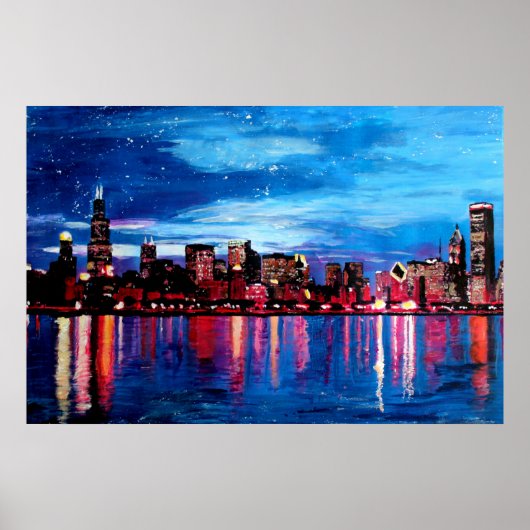 Chicago Skyline bei Nacht Poster (Vorne)
