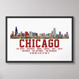 Chicago Skyline. Bereichsnamen und Koordinaten Fotodruck