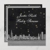Chicago Skyline Black Gold Star Baby Dusche Einladung (Vorne/Hinten)