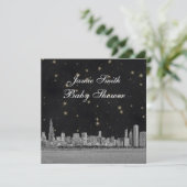 Chicago Skyline Black Gold Star Baby Dusche Einladung (Stehend Vorderseite)