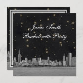 Chicago Skyline Black Gold Star Bachelorette Einladung (Vorne/Hinten)