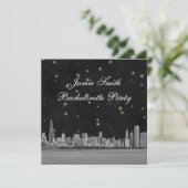 Chicago Skyline Black Gold Star Bachelorette Einladung (Stehend Vorderseite)