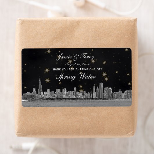 Chicago Skyline Black Gold Star H Wasserflasche (Insitu)