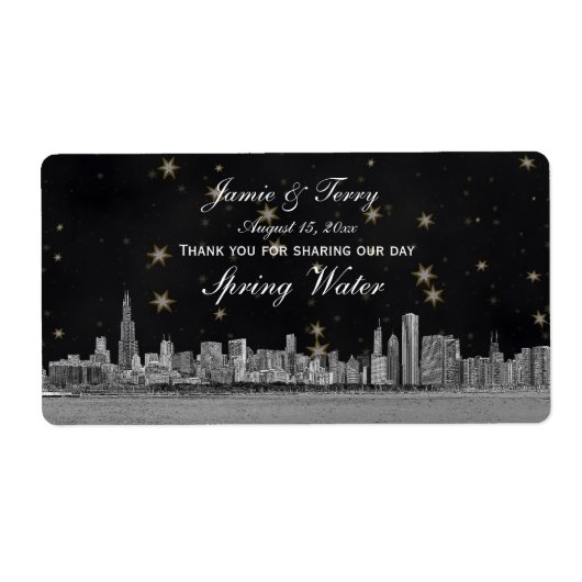 Chicago Skyline Black Gold Star H Wasserflasche (Vorne)