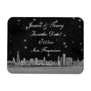 Chicago Skyline Black Gold Star Save the Date Magnet