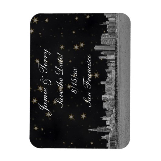 Chicago Skyline Black Gold Star Save the Date Magnet (Vertikal)