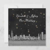Chicago Skyline Black Gold Star SQ Wedding Einladung (Vorderseite)