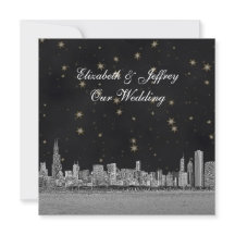 Chicago Skyline Black Gold Star SQ Wedding