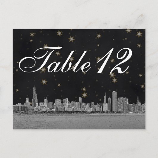Chicago Skyline Black Gold Star Tischnummer (Vorderseite)