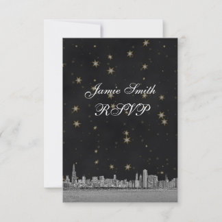 Chicago Skyline Black Gold Star UAWG Menü RSVP Karte