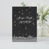 Chicago Skyline Black Gold Star UAWG Menü RSVP Karte (Stehend Vorderseite)
