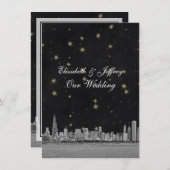 Chicago Skyline Black Gold Star V Wedding Einladung (Vorne/Hinten)