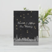 Chicago Skyline Black Gold Star V Wedding Einladung (Stehend Vorderseite)