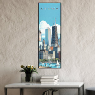 Chicago Skyline Blau Premium Leinwand