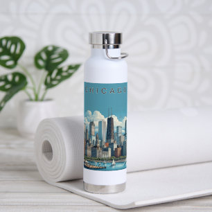 Chicago Skyline Blau Trinkflasche