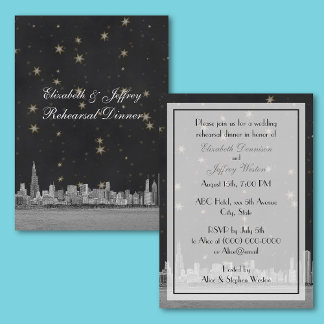 Chicago Skyline Blk Gold Star V Probe Einladung