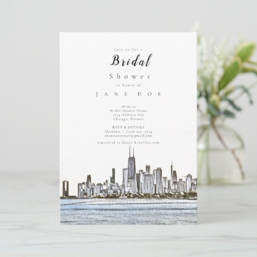Chicago Skyline Bridal Shower Einladung (Stehend Vorderseite)
